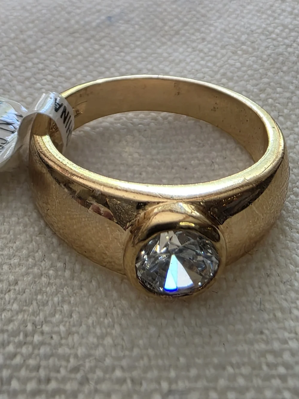 14KT Gold Electroplate Solitaire CZ Ring Bold Luxe Statement Size 8